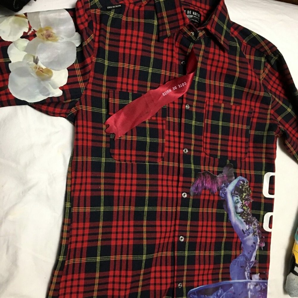 Cote De Nuits Streetwear Red Plaid Long Sleeve Embellished Flannel Shirt Medium